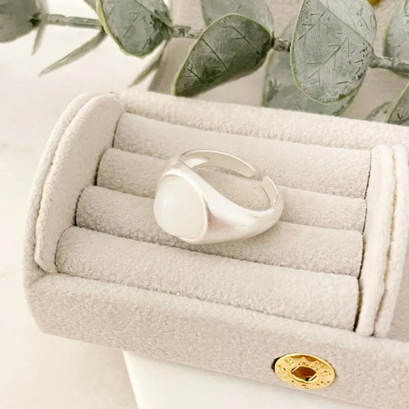 925 Sterling Silver Chunky Ring Oval Dome Ring Statement Ring Brushed Ring - Picture 5 of 10